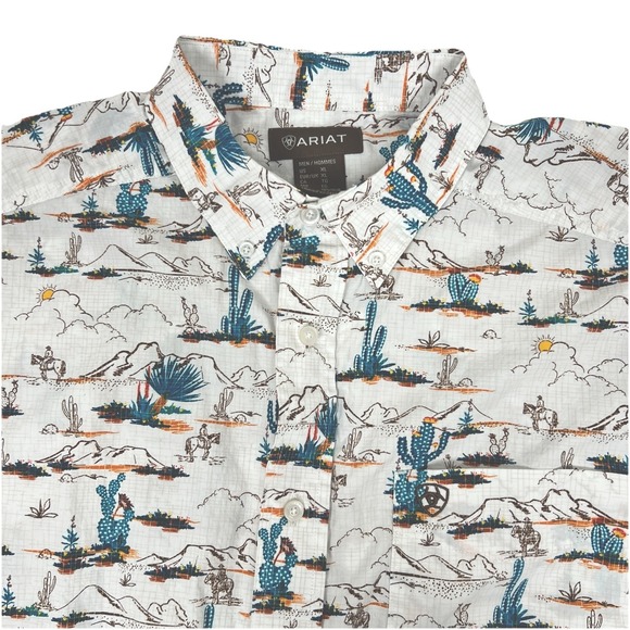 Ariat Other - Ariat Krish Shirt Desert Cactus Print Mens XL White Short Sleeve Button Up